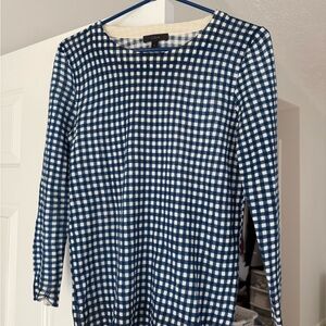 J. Crew Navy and Cream Checkered Top